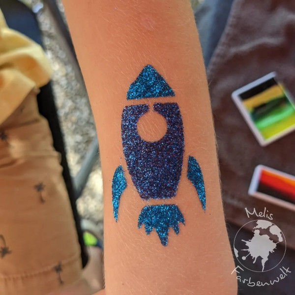 Glitzertattoo Raketenmotiv